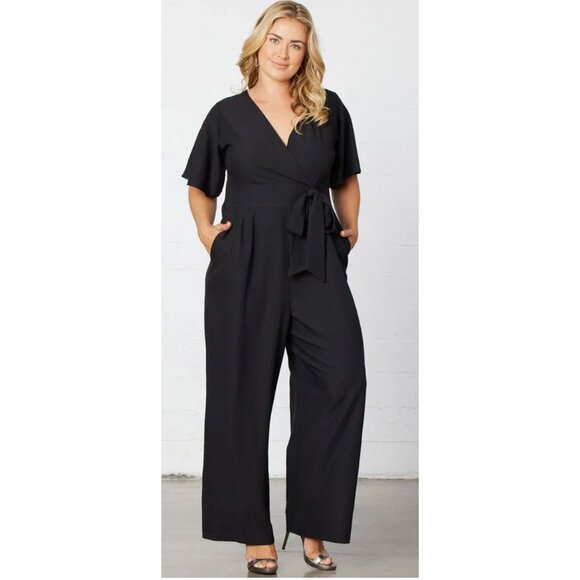 Kiyonna Pants - Kiyonna Charisma Crepe Jumpsuit w/ Pockets Black Size 2X NWT $168 [jb]